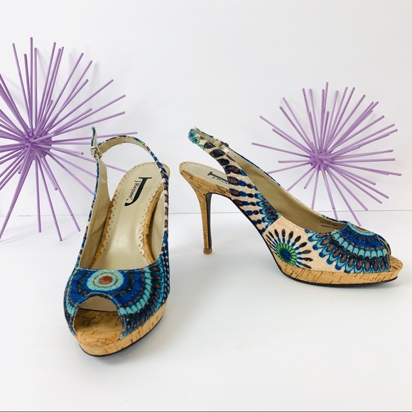 🎉 HP🎉 J Renee / Peacock Peep Toe Cork Heel - Picture 2 of 8